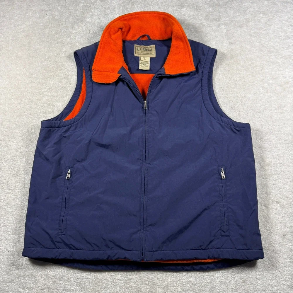 LL Bean Vest Mens L Blue Warm-Up Fleece Lined Nylon Full Zip Outdoor 0WY07